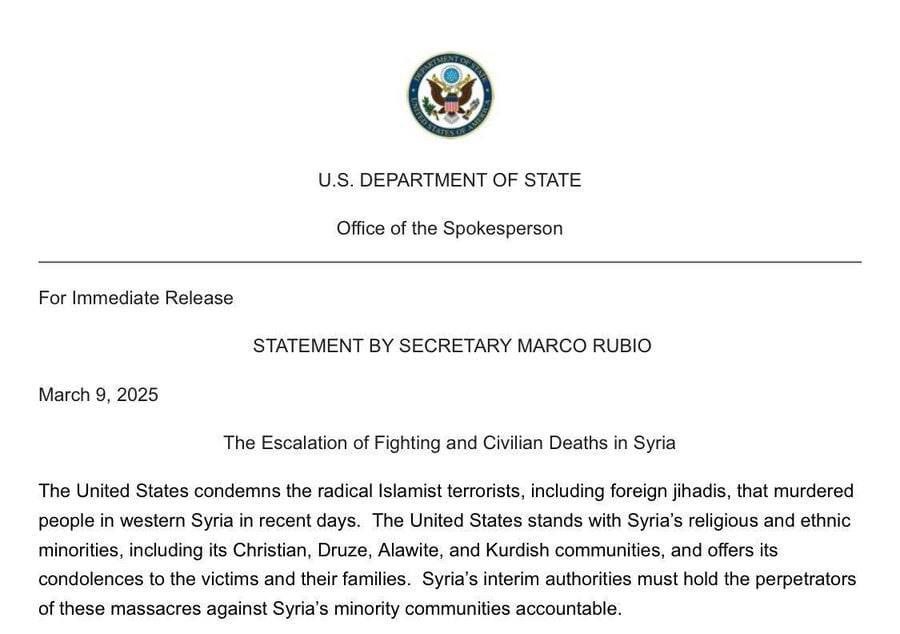 Gli Stati Uniti hanno diffuso un messaggio forte in merito alle continue uccisioni di minoranze in Siria.